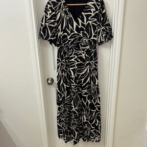 Rachel Zoe Black and White Leaf Print Maxi Dress